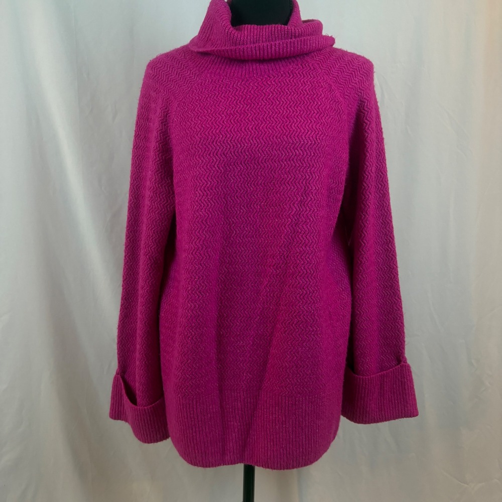Vince Camuto Fuchsia Pink Chevron Knit Turtleneck Sweater Womens Small 91622216